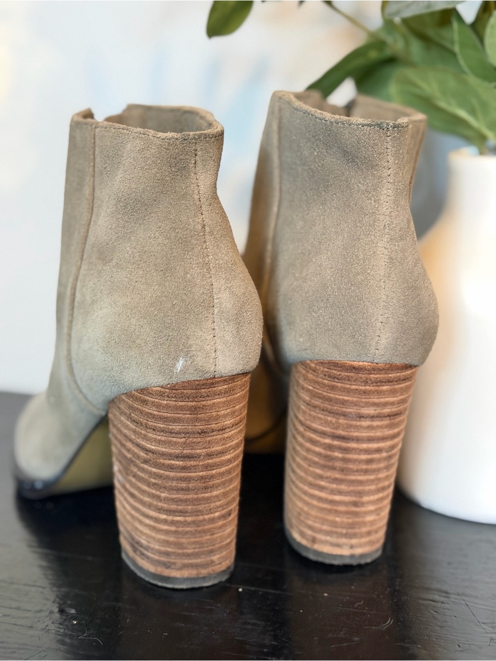 Neiman Marcus Taupe Suede Front-Zip Ankle Booties - Picture 4 of 4